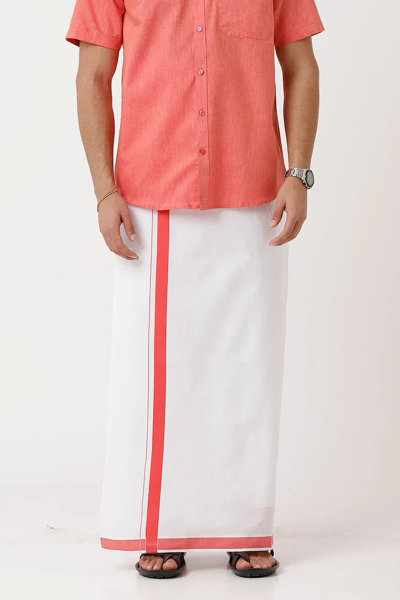 Varna - Dark Rose Single Layered Fancy Border Pocket Dhoti For Men | Uathayam