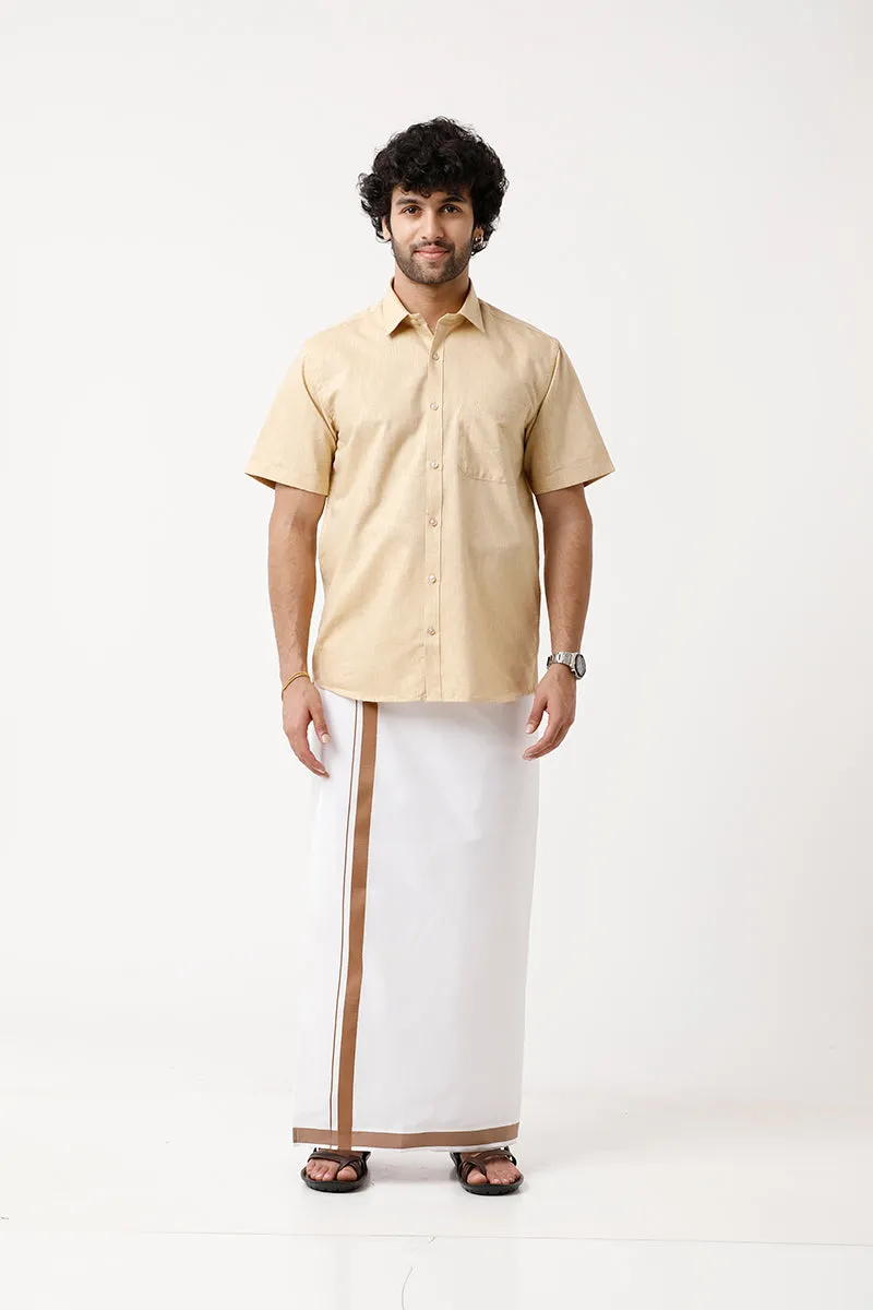 Varna - Dark Tan Single Layered Fancy Border Pocket Dhoti For Men | Uathayam
