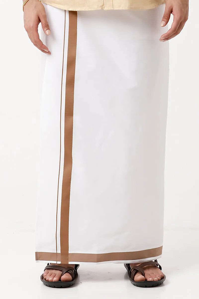 Varna - Dark Tan Single Layered Fancy Border Pocket Dhoti For Men | Uathayam