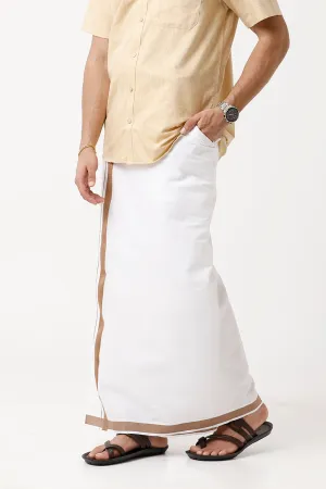 Varna - Dark Tan Single Layered Fancy Border Pocket Dhoti For Men | Uathayam