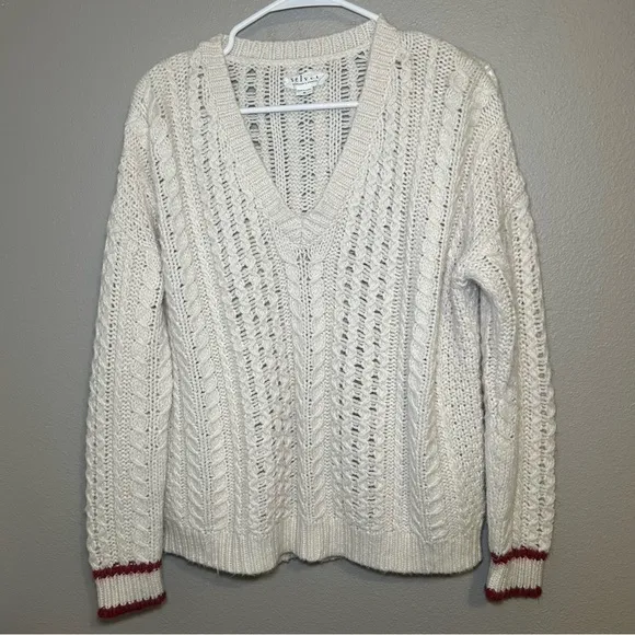 Velvet by Graham &amp; Spencer neutral wool blend cable knit sweater women sz medium