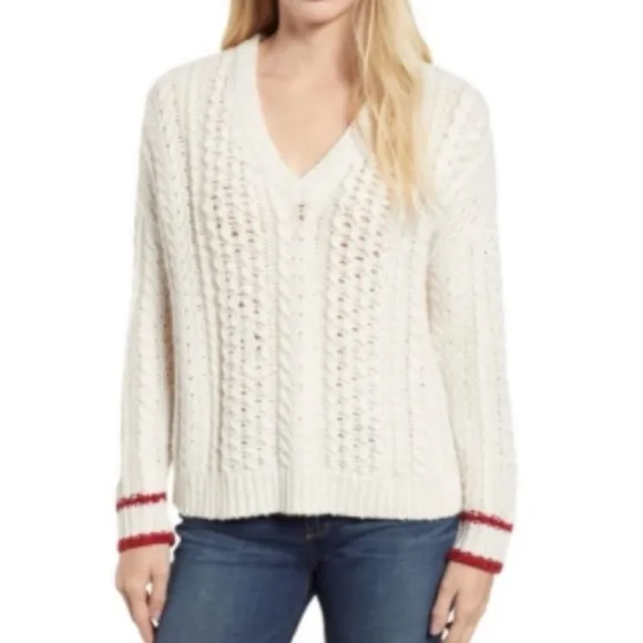 Velvet by Graham &amp; Spencer neutral wool blend cable knit sweater women sz medium