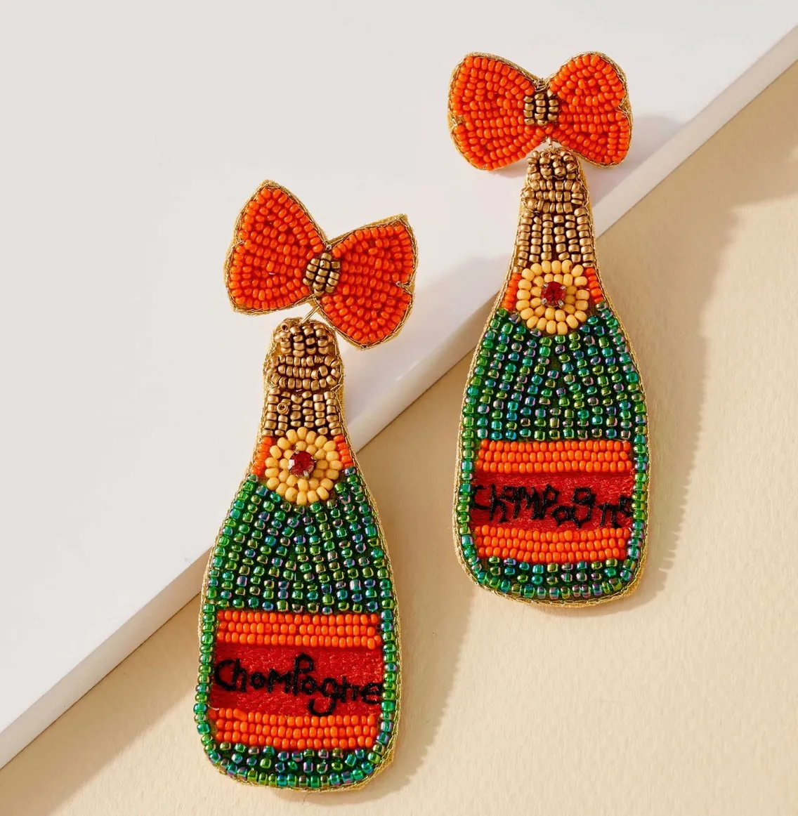 Veuve Style Champagne Beaded Earrings