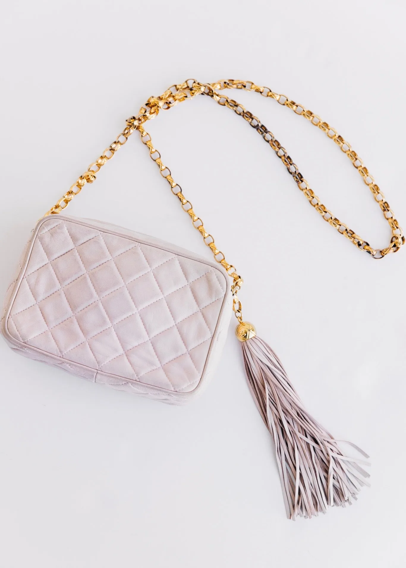 Vintage Chanel Quilted Pocket Tassel Bag (Blush)