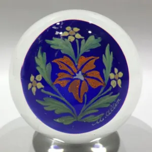 Vintage Murano Art Glass Paperweight Rare Hand Painted Encased Plaque