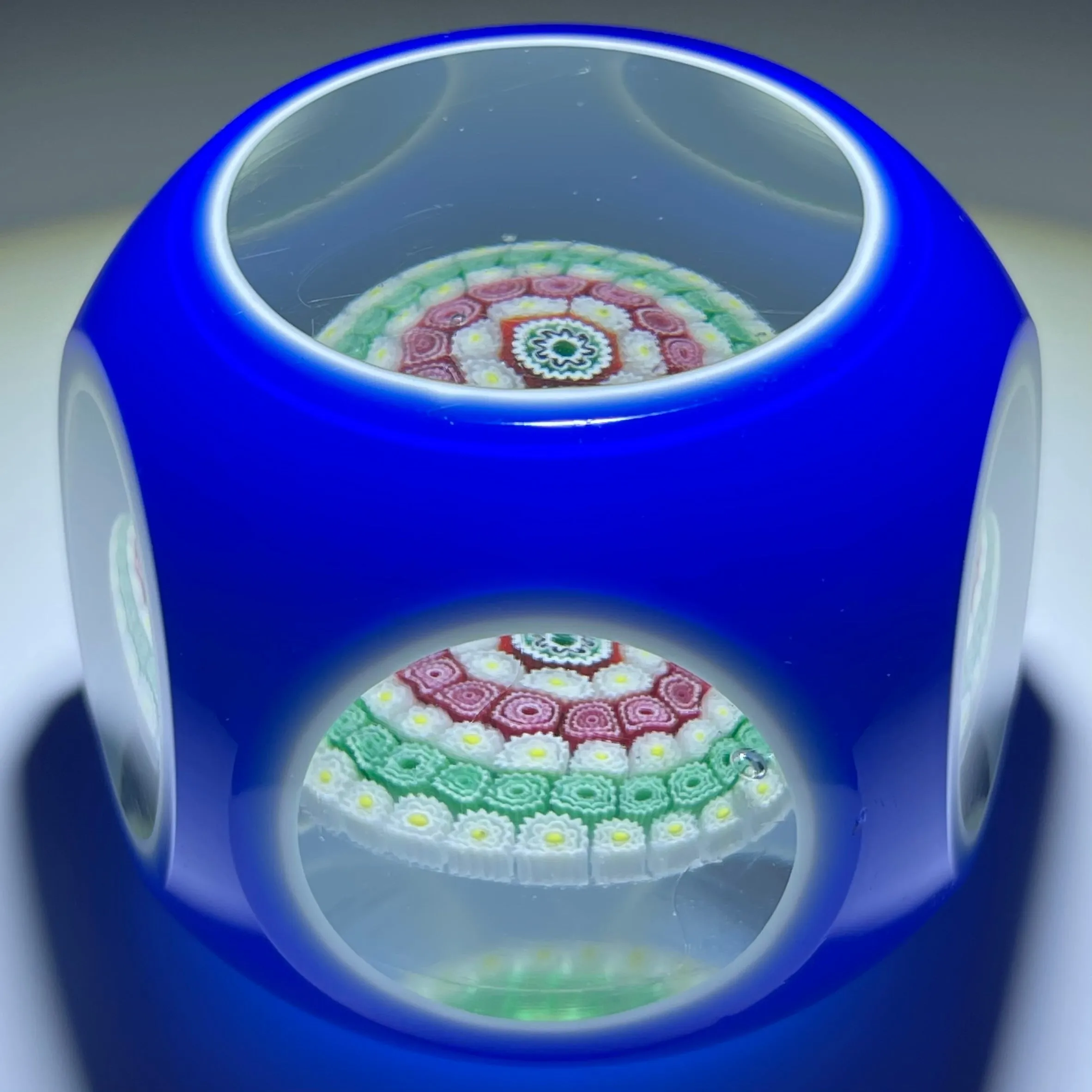 Vintage Murano Galliano Ferro Concentric Millefiori with Faceted Double Overlay