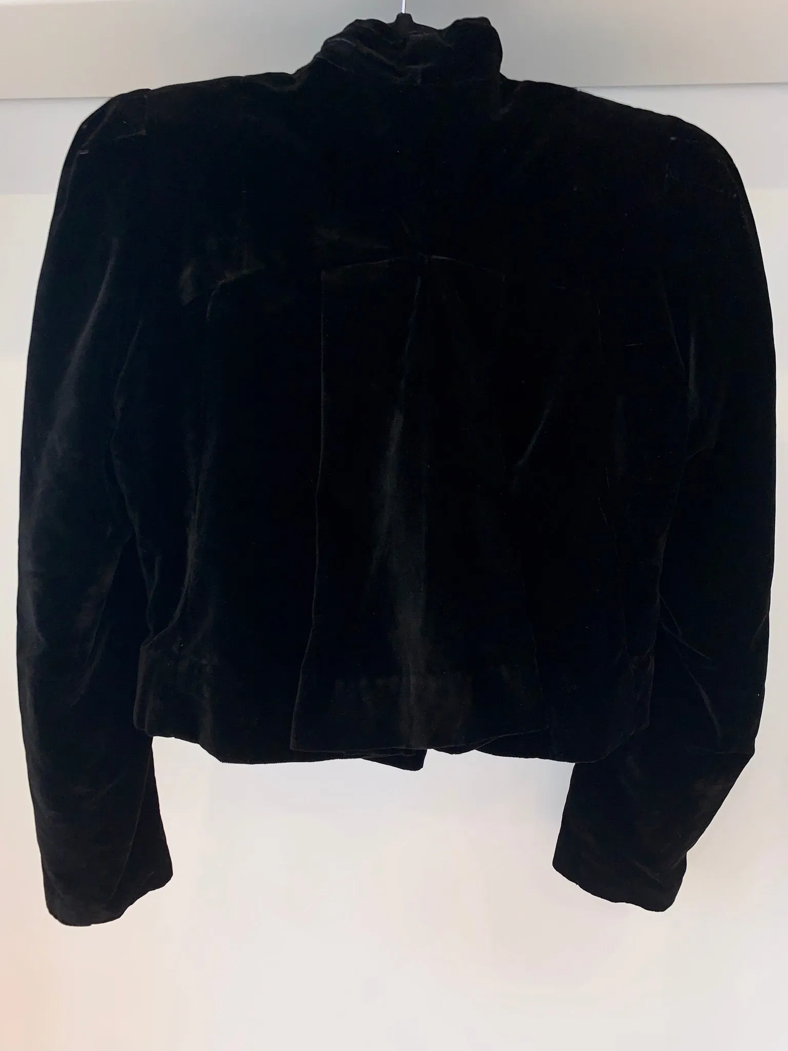 Vintage Silk Velvet Victorian Cropped Jacket with Covered Velvet Buttons