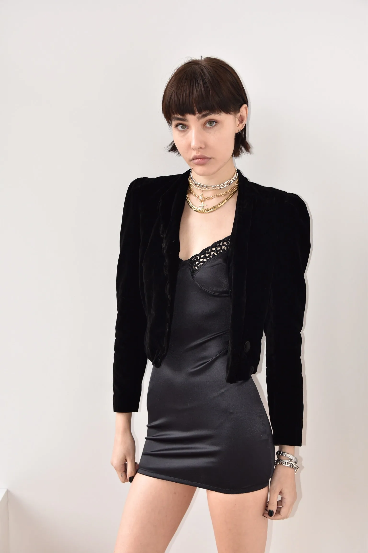 Vintage Silk Velvet Victorian Cropped Jacket with Covered Velvet Buttons