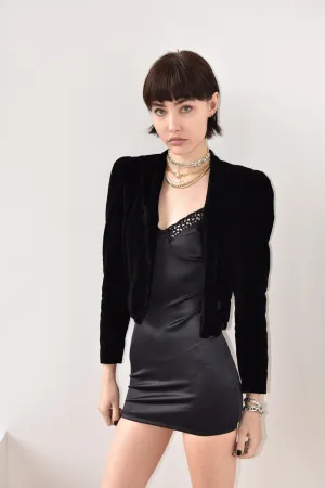 Vintage Silk Velvet Victorian Cropped Jacket with Covered Velvet Buttons
