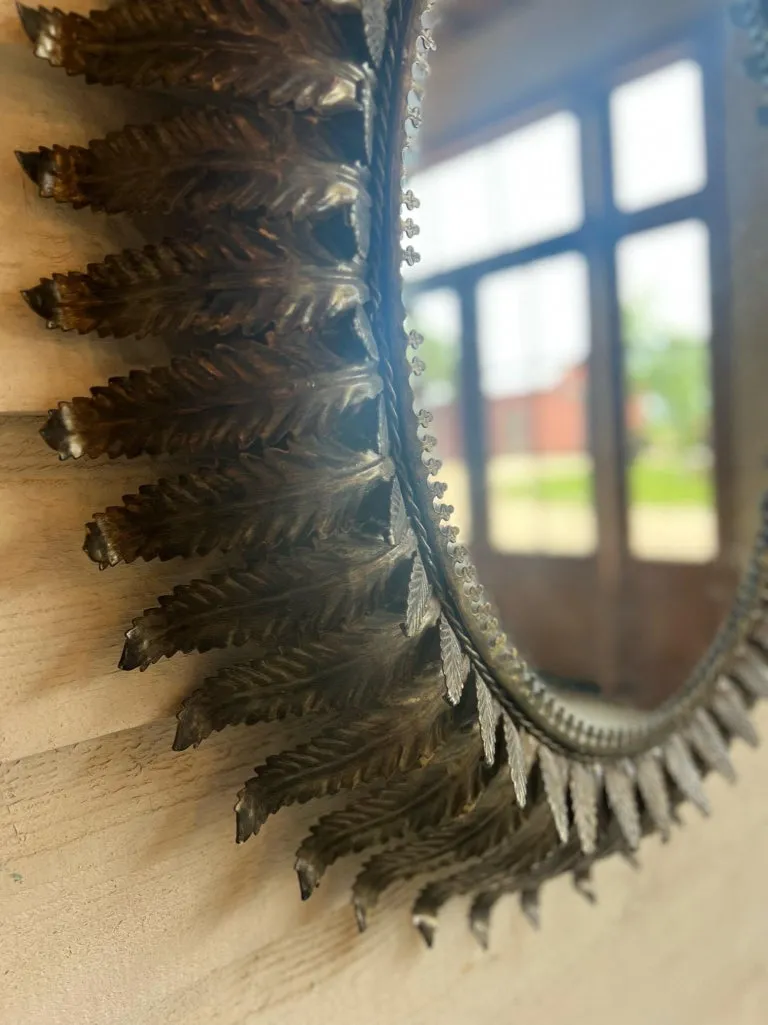 Vintage Spanish Mirror with Metal Leaf Detail