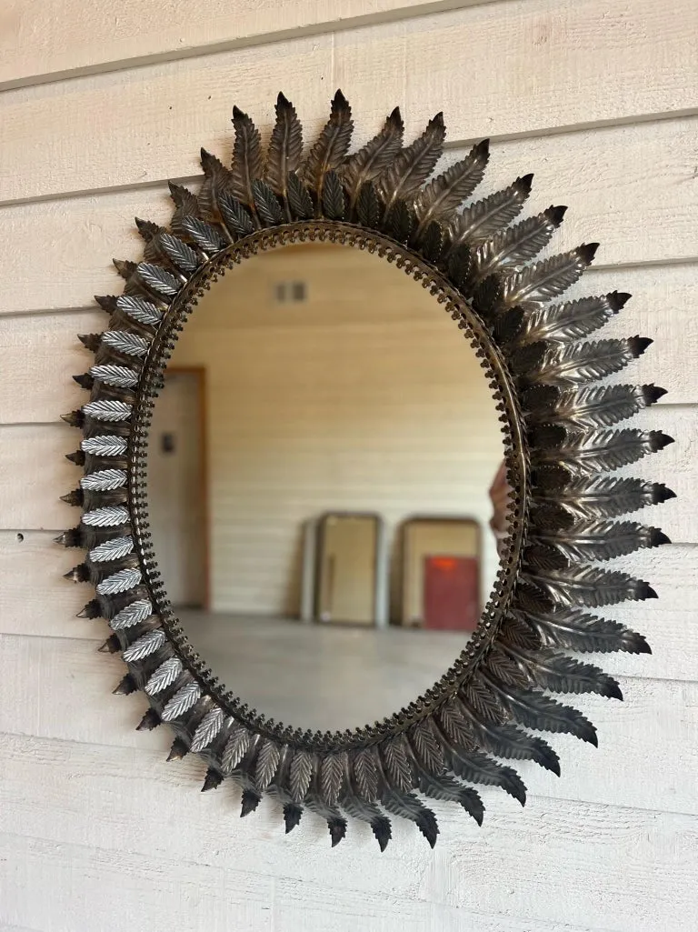 Vintage Spanish Mirror with Metal Leaf Detail