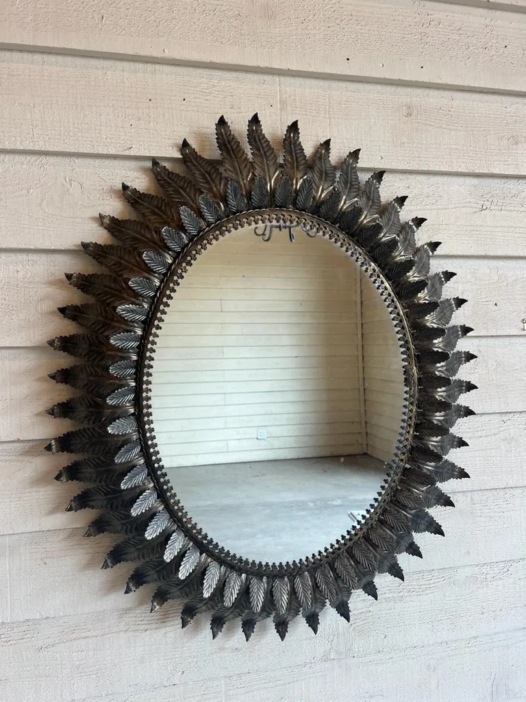 Vintage Spanish Mirror with Metal Leaf Detail