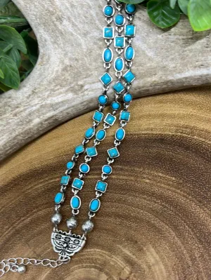 Vivid Fashion Linked Shapes 3 Strand Bracelet - Turuqoise