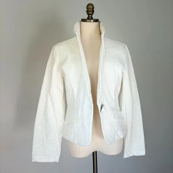 Vtg Suzette Floral Lace Cutaway Blazer Boxy Bell Sleeve Capsule Bridal Size 10