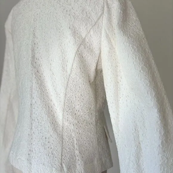 Vtg Suzette Floral Lace Cutaway Blazer Boxy Bell Sleeve Capsule Bridal Size 10