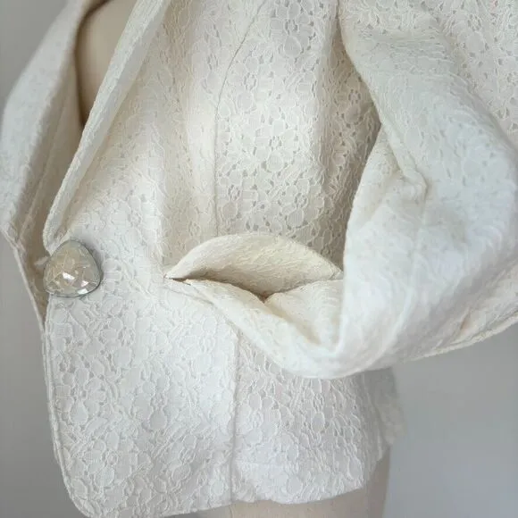 Vtg Suzette Floral Lace Cutaway Blazer Boxy Bell Sleeve Capsule Bridal Size 10