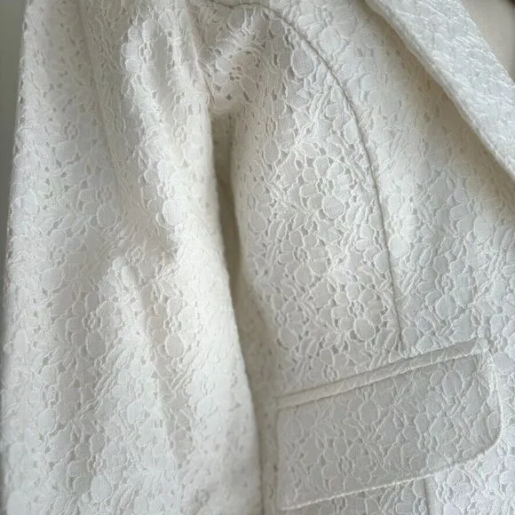 Vtg Suzette Floral Lace Cutaway Blazer Boxy Bell Sleeve Capsule Bridal Size 10