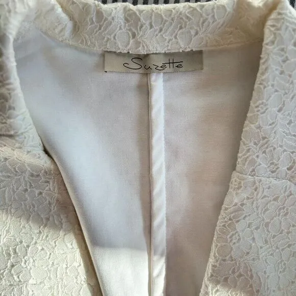 Vtg Suzette Floral Lace Cutaway Blazer Boxy Bell Sleeve Capsule Bridal Size 10
