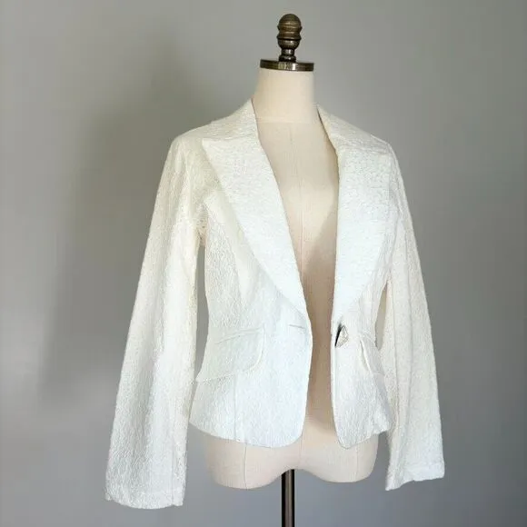 Vtg Suzette Floral Lace Cutaway Blazer Boxy Bell Sleeve Capsule Bridal Size 10