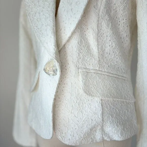Vtg Suzette Floral Lace Cutaway Blazer Boxy Bell Sleeve Capsule Bridal Size 10