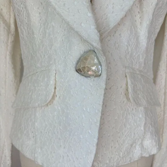Vtg Suzette Floral Lace Cutaway Blazer Boxy Bell Sleeve Capsule Bridal Size 10