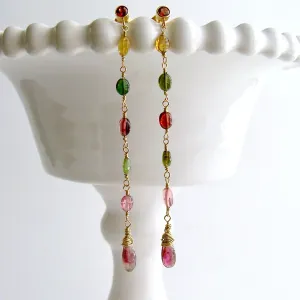 Watermelon Tourmaline Garnet Duster Earrings - Candice Earrings
