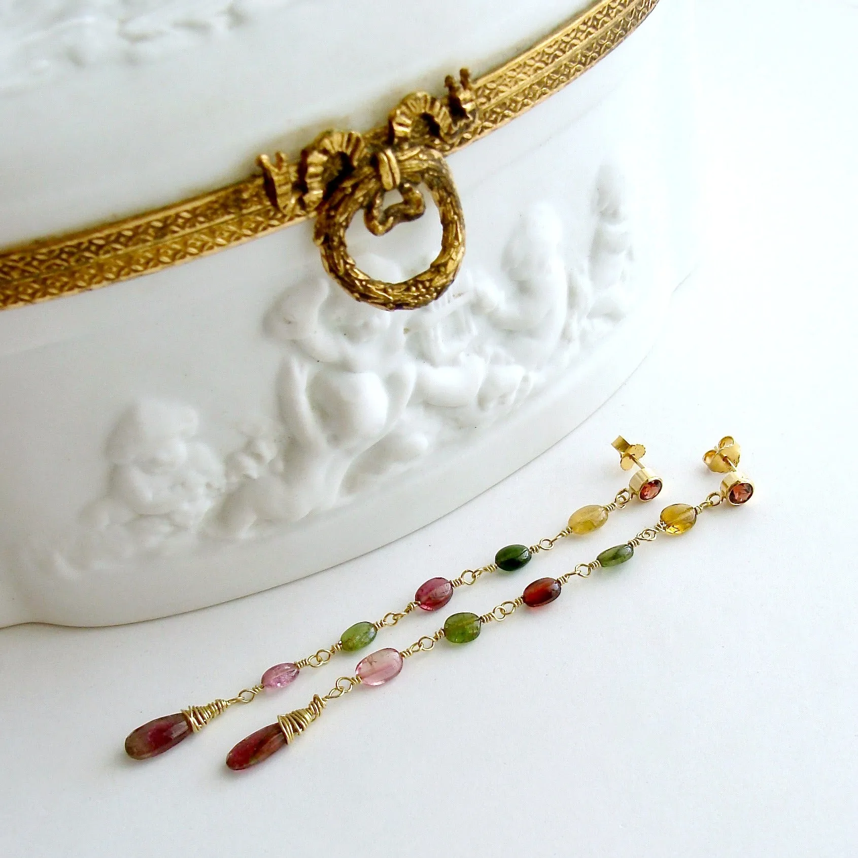 Watermelon Tourmaline Garnet Duster Earrings - Candice Earrings