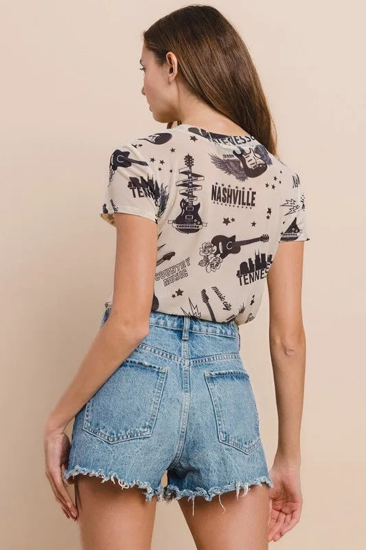 Western Nashville Mesh Print Casual Tee