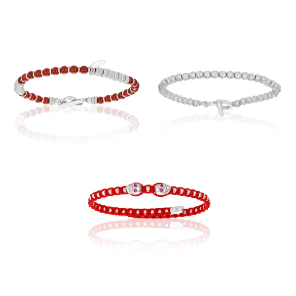 White Gold and Red Bracelets Gift Idea for Her