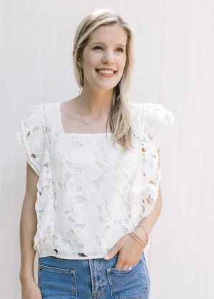 White Lace Flower Cut Out Top
