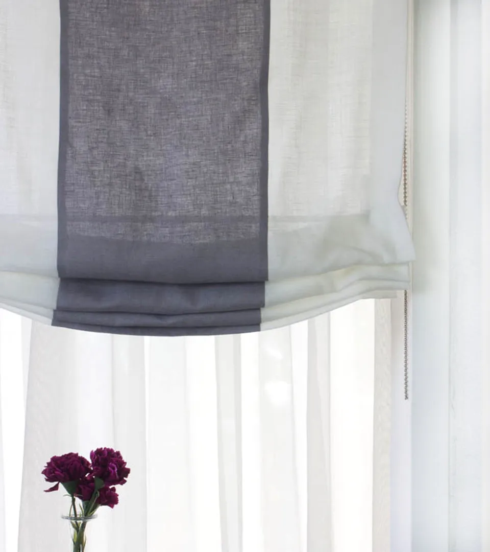 White Light Grey 2 Color Combo Linen Relaxed Roman Shade