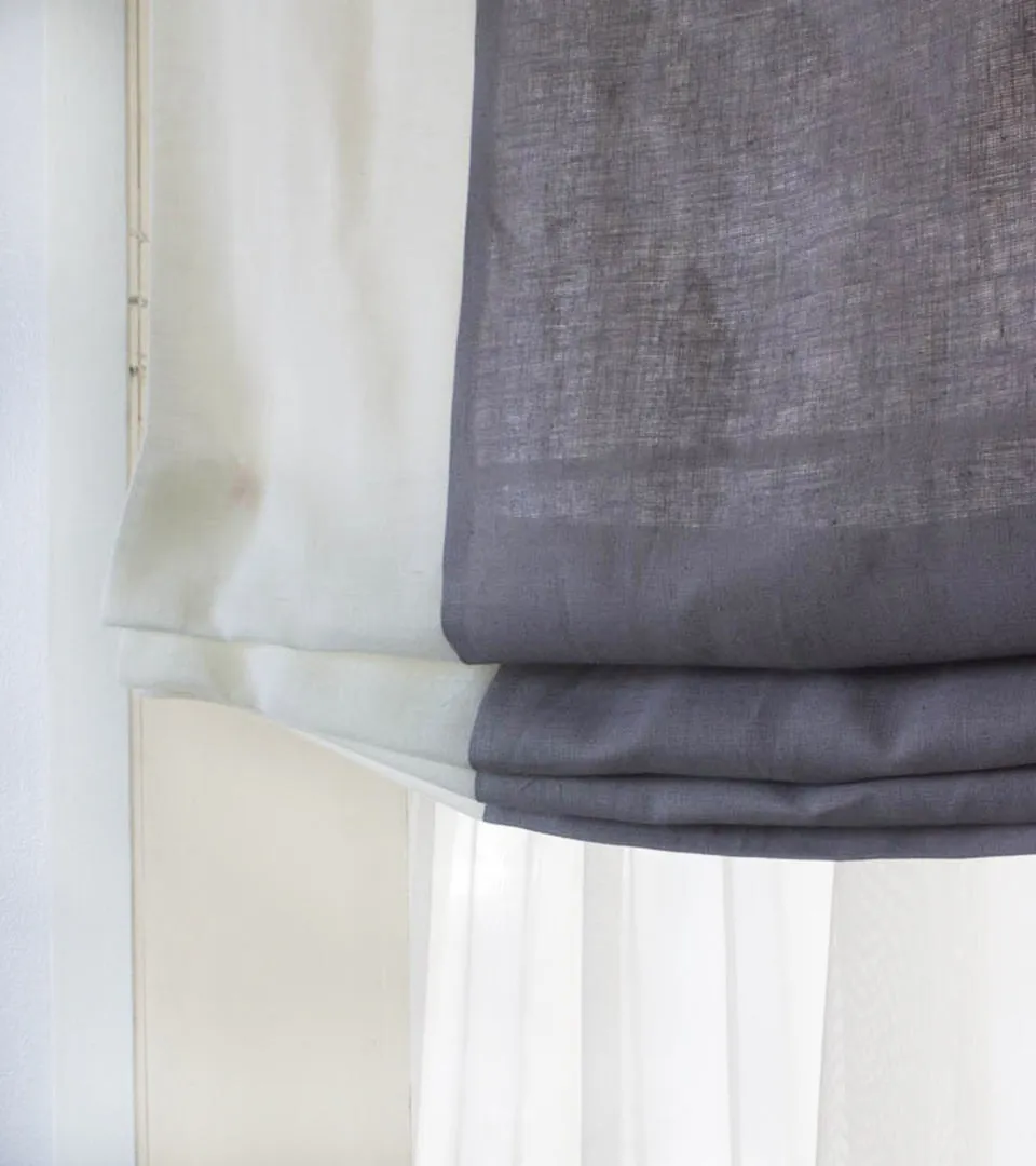 White Light Grey 2 Color Combo Linen Relaxed Roman Shade