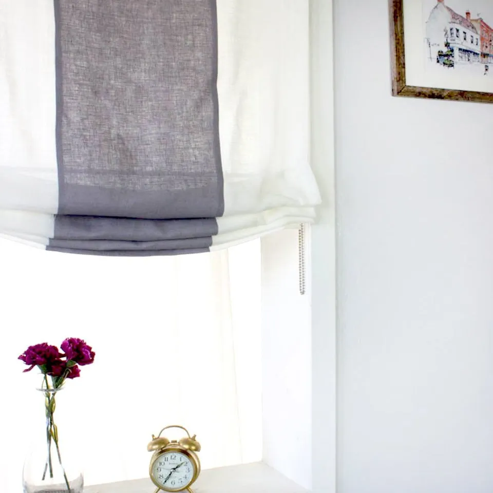 White Light Grey 2 Color Combo Linen Relaxed Roman Shade