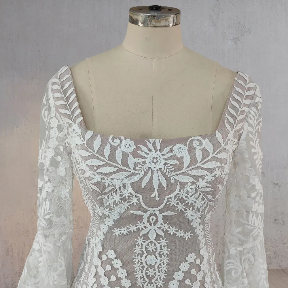 White Mermaid Enchantment Flower Prints Wedding Dress