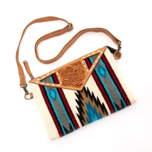White Navajo Clutch with Tooled Leather Large (TSB45A)