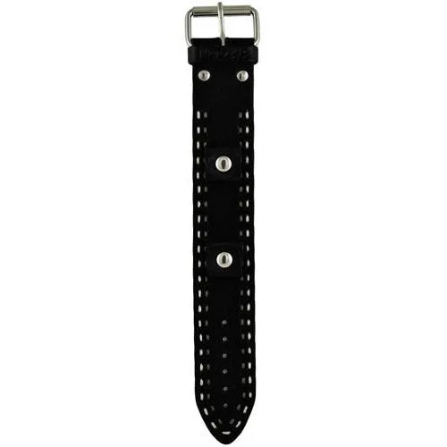 White/Grey Double Stitched Black Leather Cuff
