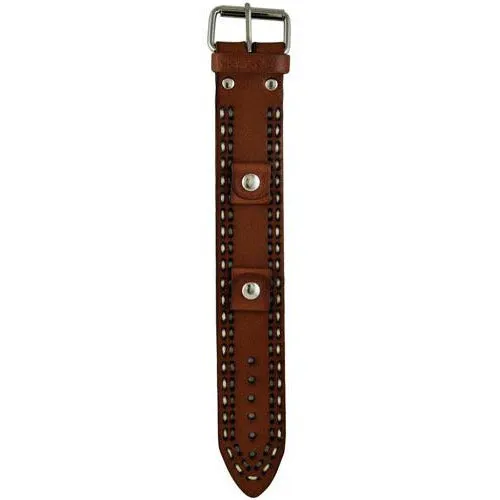White/Grey Double Stitched Brown Leather Cuff
