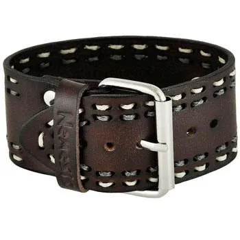White/Grey Stitched Dark Brown Leather Cuff