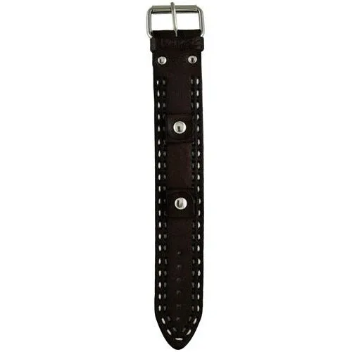 White/Grey Stitched Dark Brown Leather Cuff