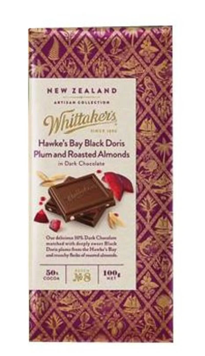 Whittakers Hawkes Bay Black Doris Plum and Roasted Almonds Dark Chocolate
