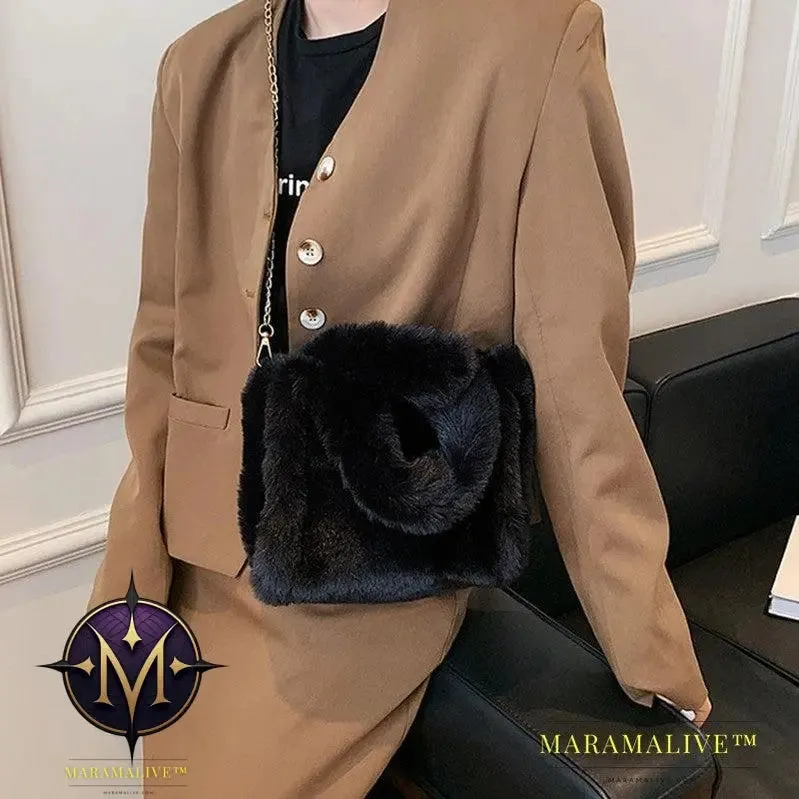 Winter Bags Chain Plush Handbag Totes Women Shoulder Bag