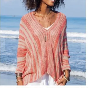 Wooden Ships Sweater Womens S / M Beachcomber Coral Tan Stripe Oversize Boxy Top