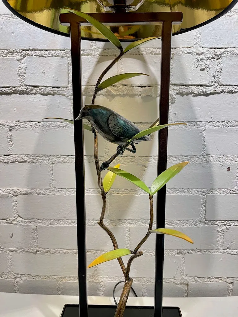 WREN AND BAMBOO LEAF Table Lamp with Black Shade