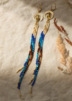 Xiye Blue Beaded  Fringe Earrings