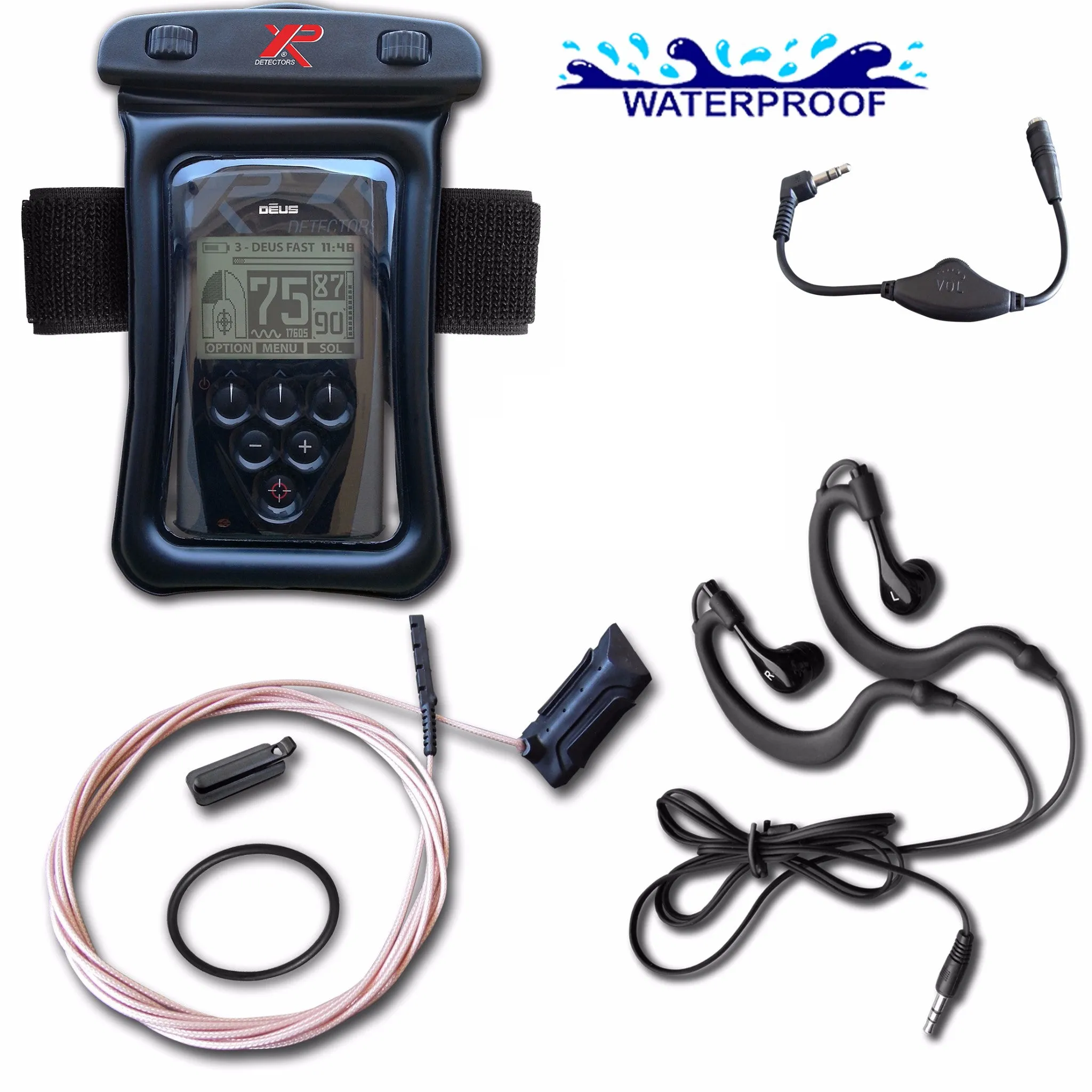XP Deus Detector w/ Full Sized Headphone, Remote, 9” X35 Coil & Waterproof Kit