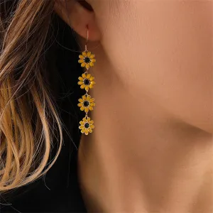 Yellow Enamel & 18K Gold-Plated Linked Mums Drop Earring