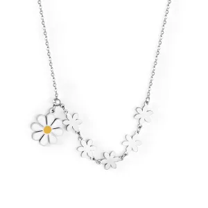 Yellow Enamel & Silver-Plated Linked Flower Pendant Necklace