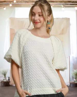 You and Me Together Boxy Cut Jacquard Top in Cream - Misses and Curvy