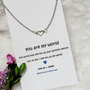 You Are My World - Silver Linked Heart Necklace with Message Card
