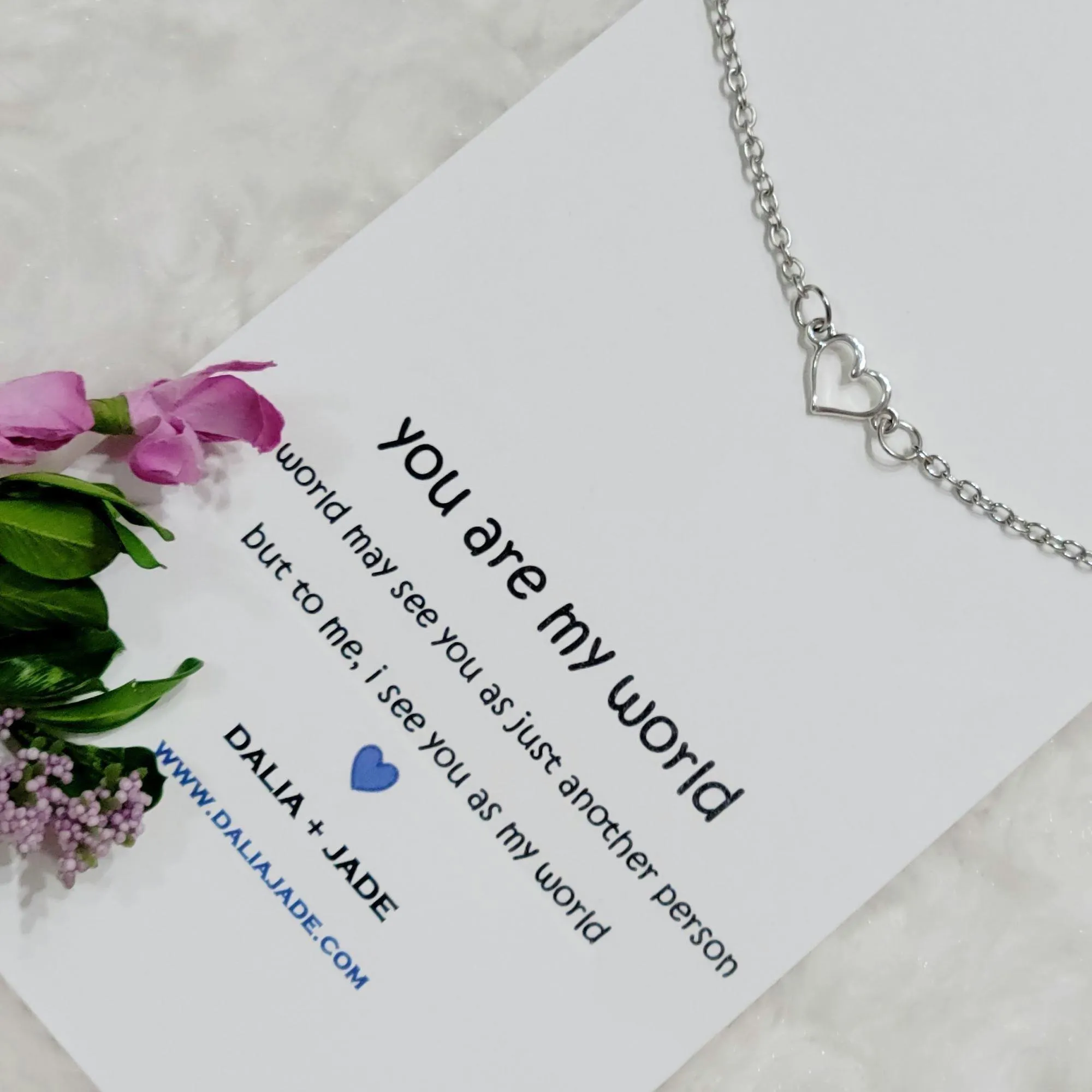 You Are My World - Silver Linked Heart Necklace with Message Card